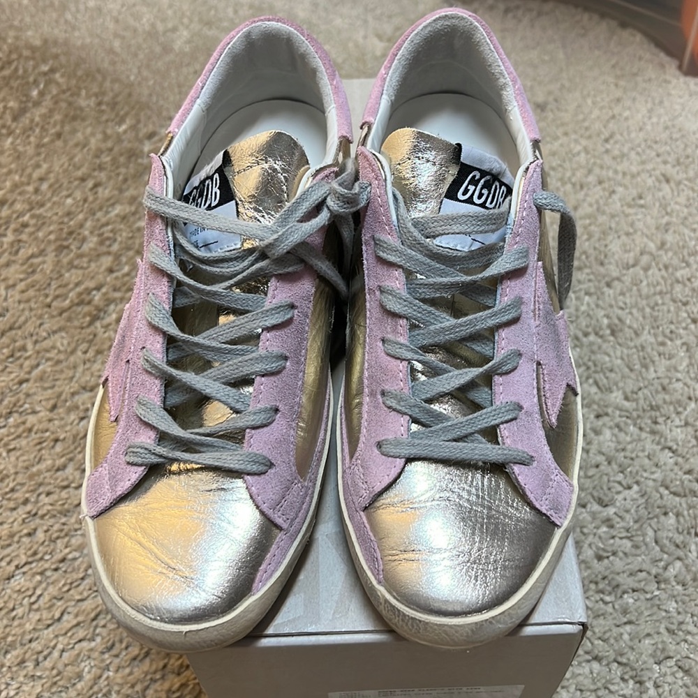 Platinum pale pink metallic goose superstars, 36